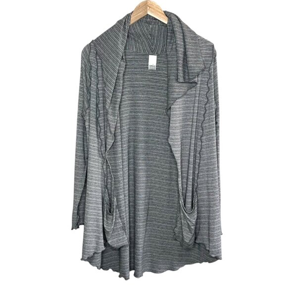 Angelrox women’s Striped Gray Cardigan OS Draped Open Front lagenlook - Picture 1 of 10